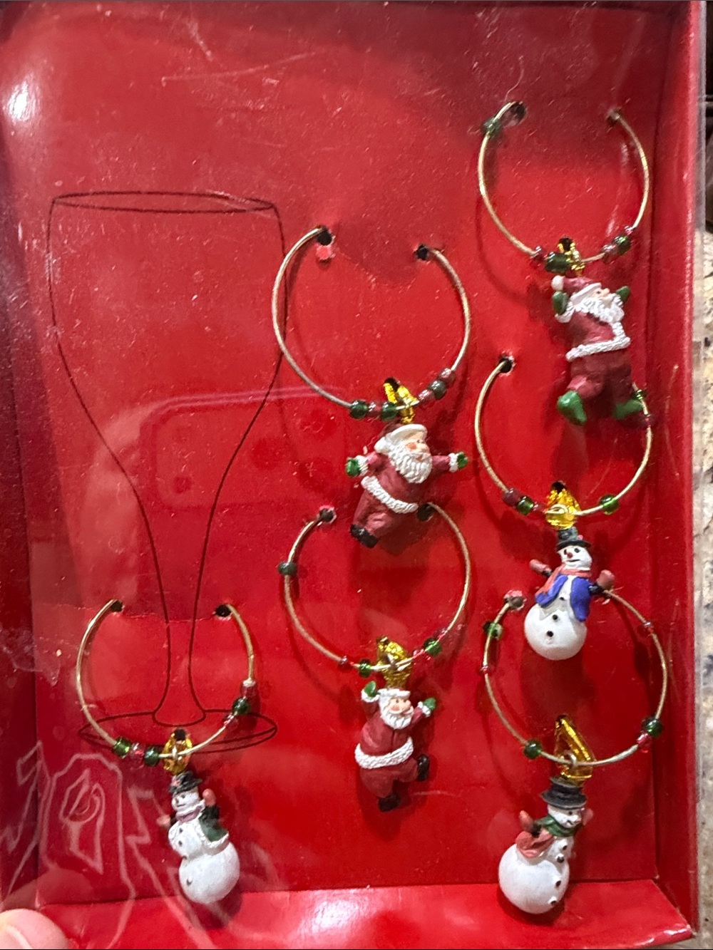 jcpenney Red, Green, White Holiday Wine Glass Charms - Santa & Snowman
